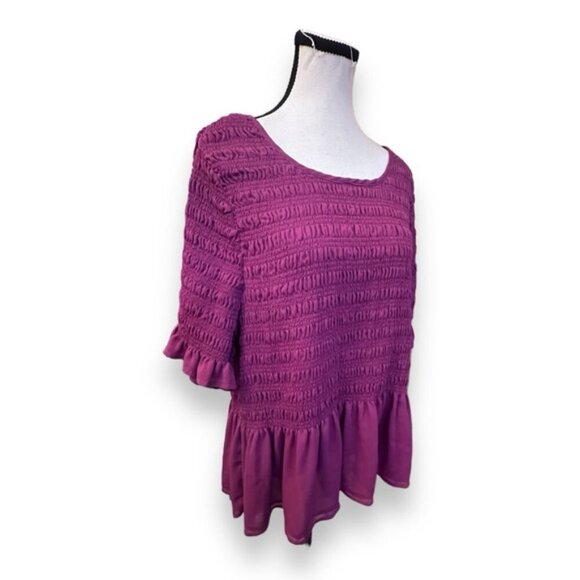 Women’s torrid 3 Beet Red Boat Neck Peplum Chiffon Smocked Top 22 24 3X XXXL 3XL - Picture 8 of 14